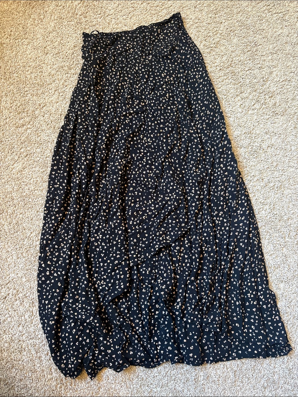 Japna Black Maxi Skirt with Cream Dot Print